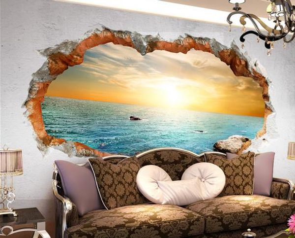 

custom p wallpaper 3d background wall hole seascape 3d painting mural