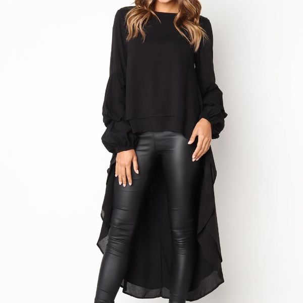 

women's irregular ruffles sleeve dyeing pigmentation slim long-sleeved solid color round neck casual party dress, Black;gray