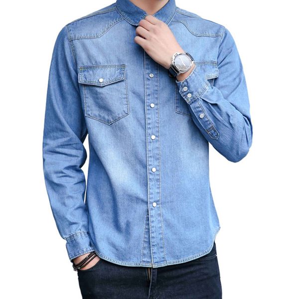 

2019 men spring classic style slim fit long sleeve denim cargo shirt fashion casual male jeans shirts camisa masculina 3xl, White;black