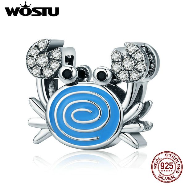 

wostu 100% 925 sterling silver прекрасный ясный cz краб charm beads, пригодный для женщин оригинальный браслет найти ювелирные изделия подар, Blue;slivery