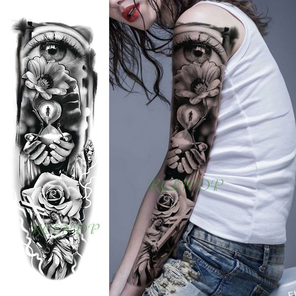 

waterproof temporary tattoo sticker hourglass cross flower hand eyes fake tatto flash tatoo full arm sleeve tato for men women