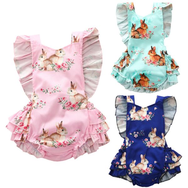 

dropshipping summer my 1st easter newborn baby girl sleeveless ruffles bodysuit outfits clothes 0-24m, Blue