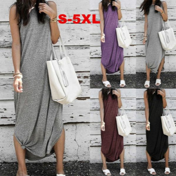 

Womens Fashion Spring Summer New Sleeveless Dress Ladys Solid Color Casual Long Skirt Women Plus Size Dresses 2020 New Fashion Style Skirt