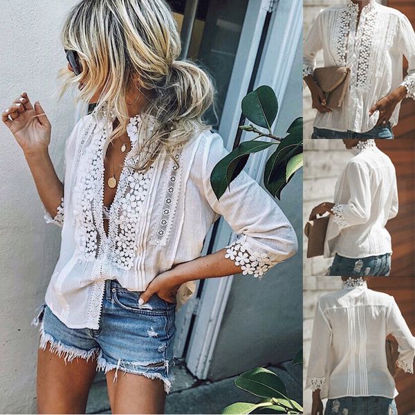 

lace blouses blouse women blouses fashion lace hollow out loose cap sleeve blouse long sleeve white stylish summer women girl