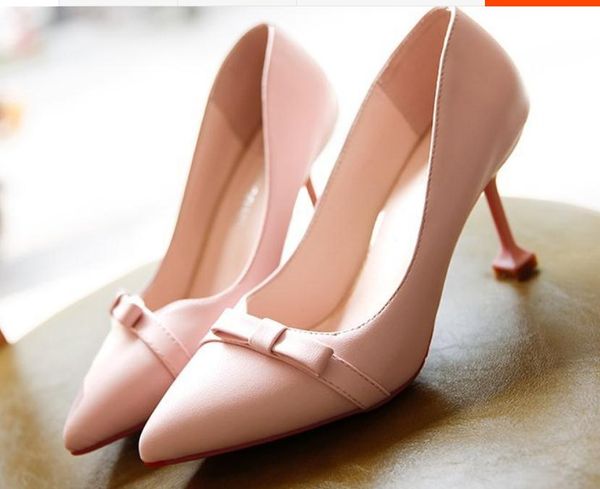 

2018 fashion women's shoes in spring and autumn with new style pointed end high-heeled fine heel bowknot, Black