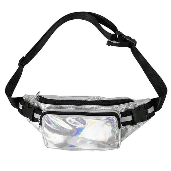 

women holographic laser chest waist bag zipper fanny pack buckled crossbody