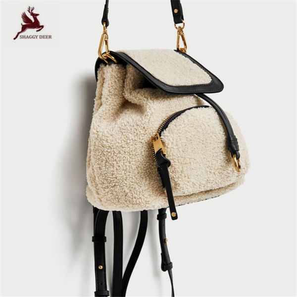 

shaggy deer 2018 new wool fur personalized backpack patchwork exclusive soft winter lady party leisure daily backpack