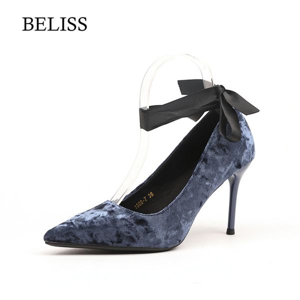 

beliss 2019 fashion women pumps high heel elegant women pumps pointed toe slip on party ladies shallow shoes riband x19, Black