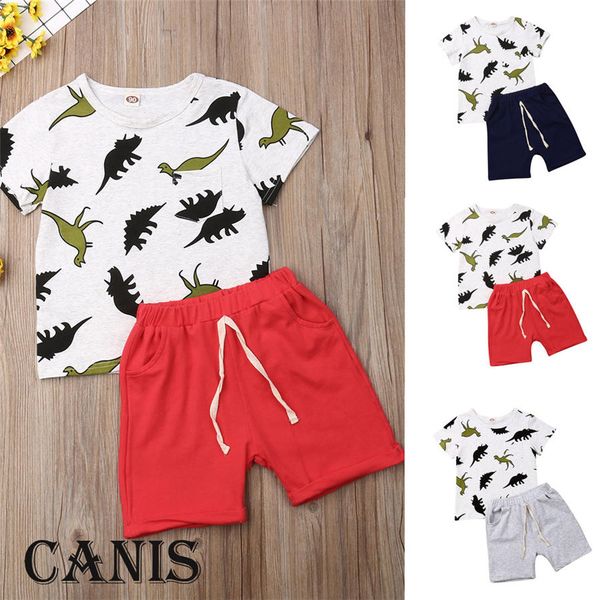 

2pcs newborn kids baby boy cotton cartoon dinosaur short sleeve t-shirt shorts short pants 2pcs outfit set clothes new, White