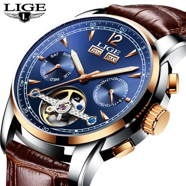 

relogio мужчина для мужские часы top brand luxruy lige автоматические часы мужские водонепроницаемые спортивные часы человек кожа бизнес нар, Slivery;brown
