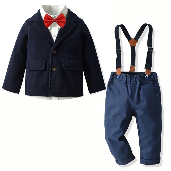 

boy children's gentleman's coat shirt trousers 4 piece suit kids spring clothing set boys suits wedding party suit, White