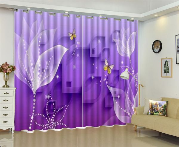 2019 Wholesale Curtain Purple Dreamy Bright White Flowers 3d
