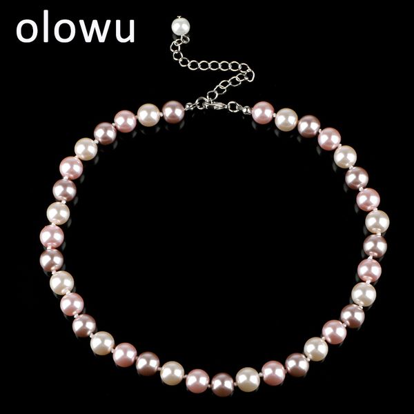 

olowu glass pearl choker neckalce jewelry mixed color pearls necklace diy 16 inches pendant necklaces bride wedding jewellery, Golden;silver