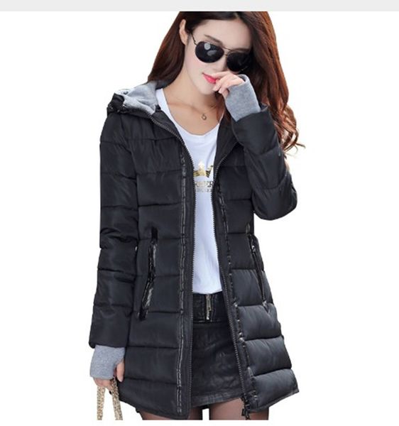 

2019 women winter hooded warm coat plus size candy color cotton padded jacket female long parka womens wadded jaqueta feminina, Black