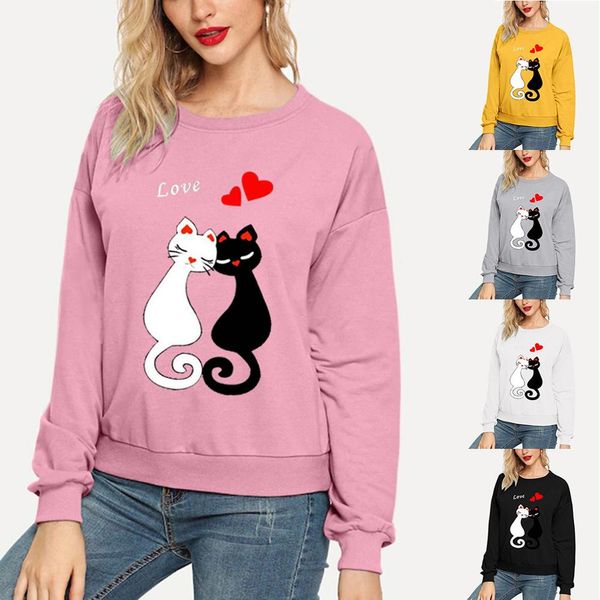 

cute loving cats pullover sweatshirt women long sleeve kawaii couple hoodies lovers oversized hoodie pink yellow black c422