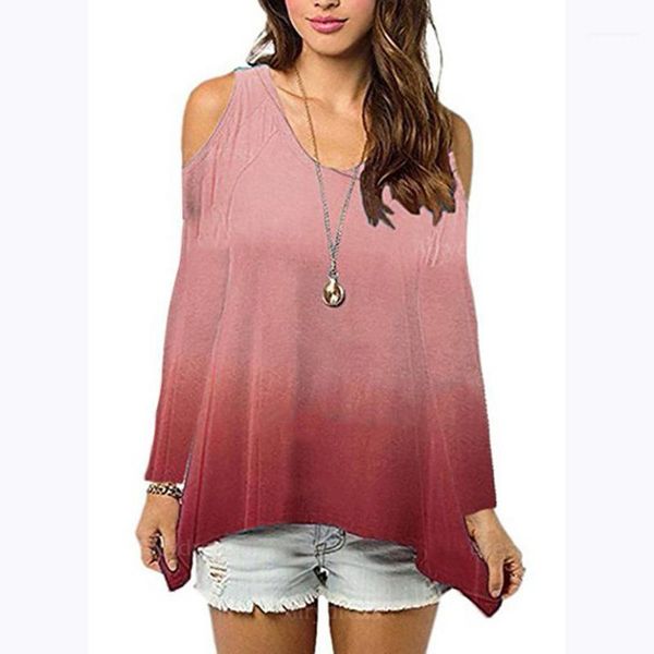 

womens t shirts summer gradient color long sleeved girls loose tees women shirts 19ss fashion, White