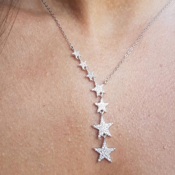 

xmas new collares maxi necklace micro pave cz star pendants necklaces lariat long chain ladies fashion design star necklace, Silver