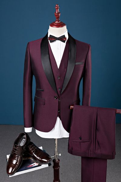 

three piece business party men suits peaked lapel one button custom made wedding groom tuxedos 2020 jacket pants vest, Black