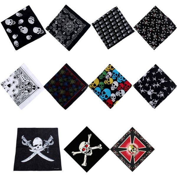 

54x54cm skull theme colorful cotton fabric square bandanas graphic print gothic scarf sport hip-hop wristband hair wrap, Blue;gray