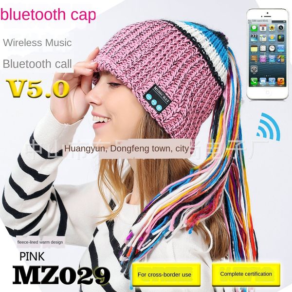 

2019 2019 blue music dirty br long braid blue-tooth long tail blue-tooth hat wireless music dirty braid hat, Blue;gray