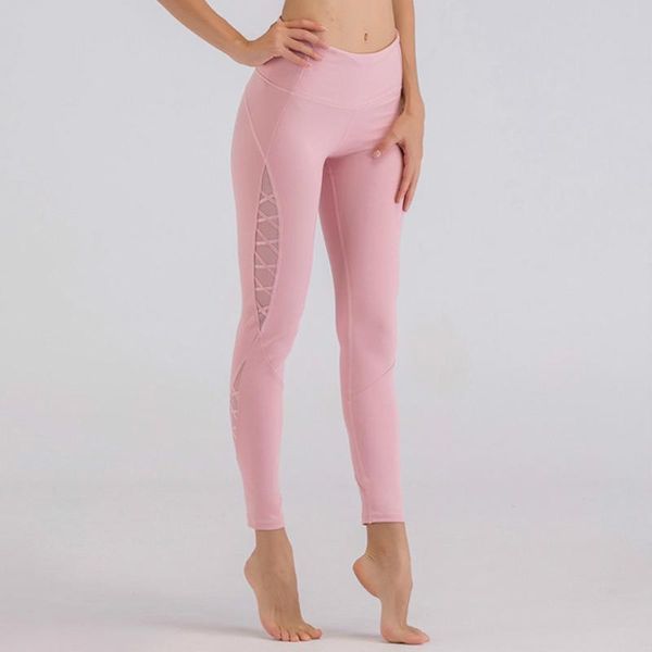 

mesh panel side yoga pants high waist skinny pink yoga leggings tummy control fitness exercise leggings workout sport gym tights, White;red