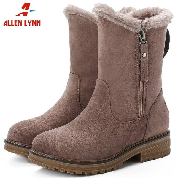 

allen fashion lady 2020 zipper rounnd toe woman shoes causal chunky heel boots women mid calf flock snowboots, Black