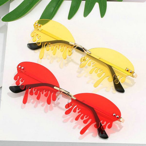 

red stage catwalk tears sunglasses 2020 designer rimless wing sunglasses women luxury colorful fashion sun glasses mirrored flame 8rlbz lirq