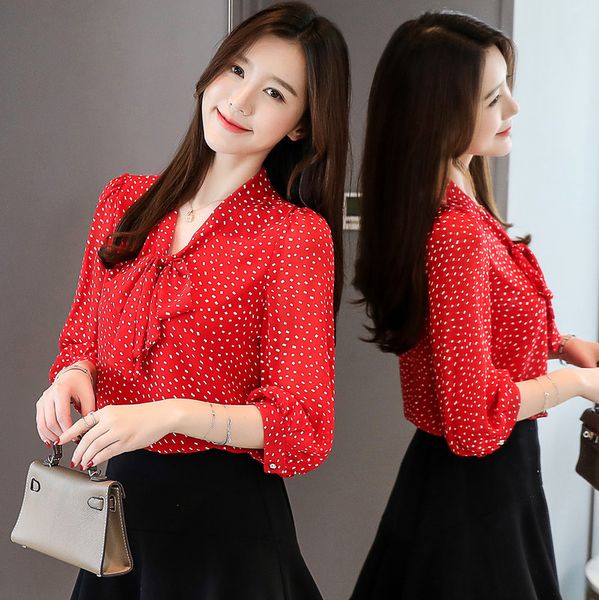

bow chiffon chalaza jacket western style wave point shirt woman 2019 comfortable sweet grace, White