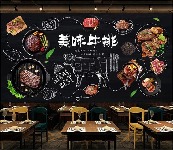 

3d room wallpaper custom p non-woven mural black hand drawn western restaurant steak pizza image tooling wall wallpaper for walls 3 d