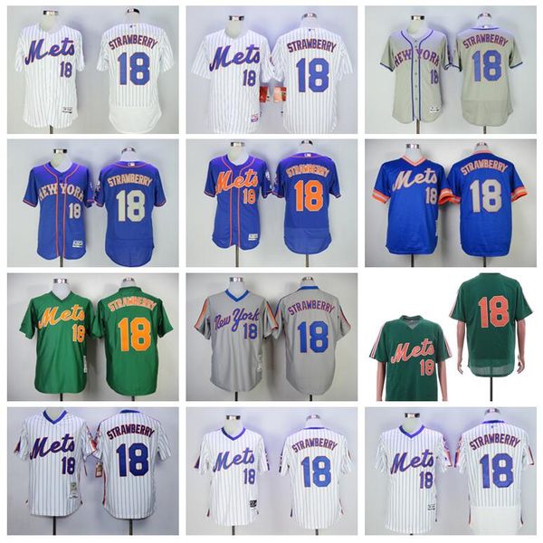 

men baseball vintage 18 darryl strawberr jersey retire 1983 1985 1986 pinstripe flexbase cool base pullover all stitched grey blue white, Blue;black