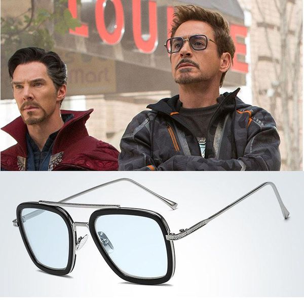 

2020 new fashion avengers tony stark sunglasses men square metal iron man men's steampunk glasses uv gdprl
