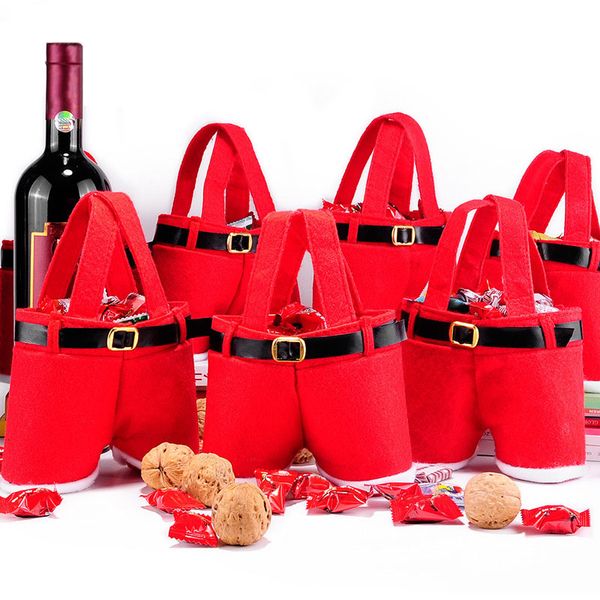 

new 1pc red santa shorts christmas candy bag gifts storage pouch with belt chris shopping pockets