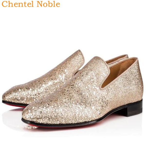 

brand chentel noble manual gentleman bling sequin cloth fashion mens dress shoes genuine leather flats mens shoes big size, Black