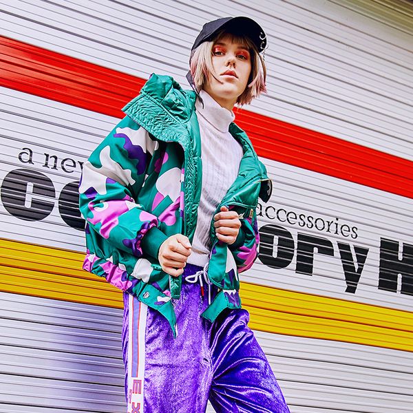 

women winter new two side wear warm hooded down jacket female fashion camouflage print parka plus size long sleeve coat z957, Black