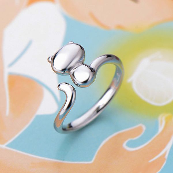 

cat ring womens korean fashion tail ring adjustable opening silver one hair substitute, Golden;silver