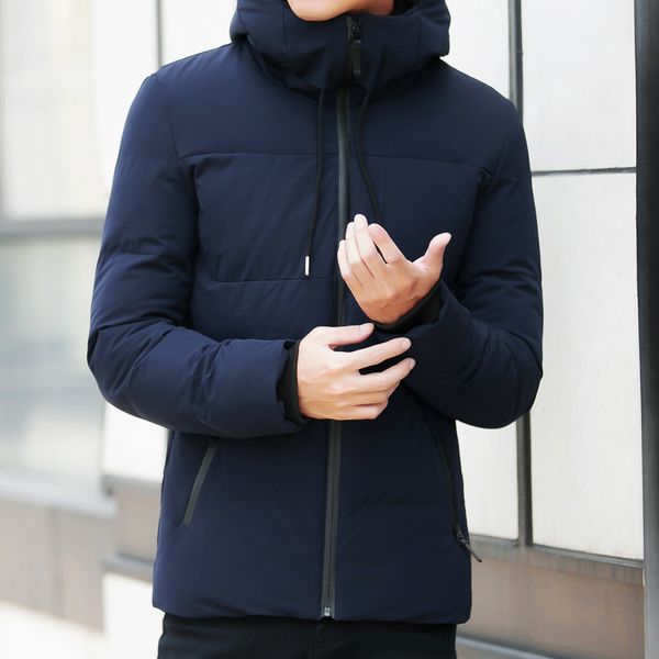 

men parka outerwear warm slim fit brand winter jacket men clothes 2019 casual stand collar hooded collar fashion winter coat, Black