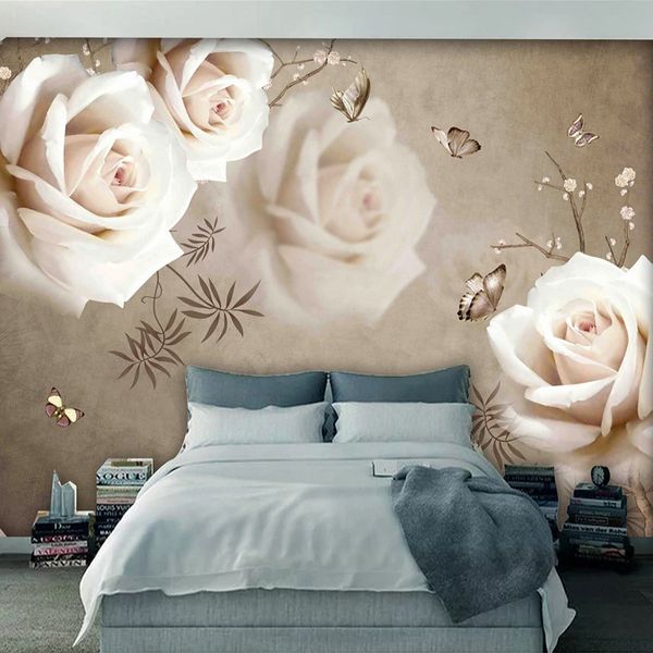 

custom self-adhesive sticker mural wallpaper white rose flower living room bedroom tv background p wall papers home decor 3d