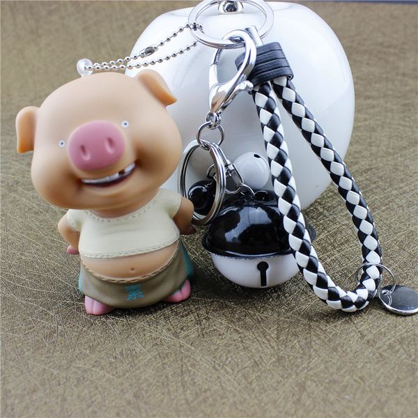 

animal pig llavero keychain doll key chains ring bell trinket swine porte clef car keyring women key holder bag pendant gift, Silver