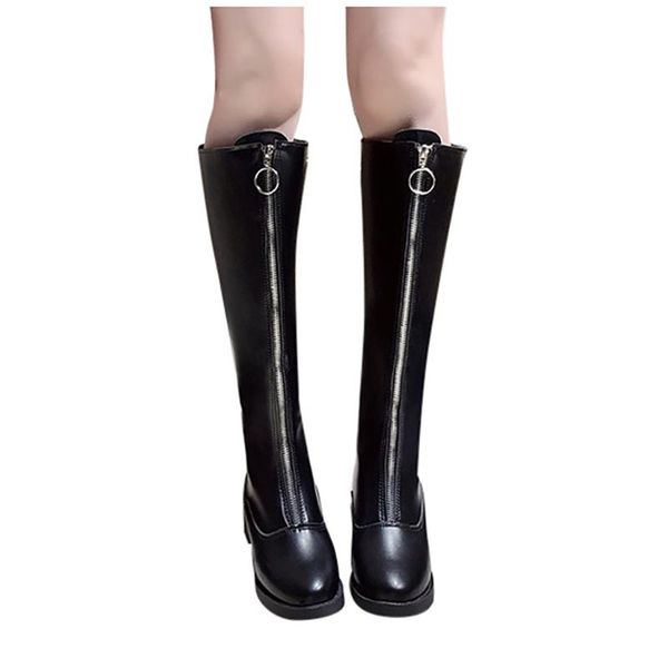 

sagace women boot winter 2019 new pure color anti-skid wear-resistant round toe zipper boots long barrel large size boots 1122, Black