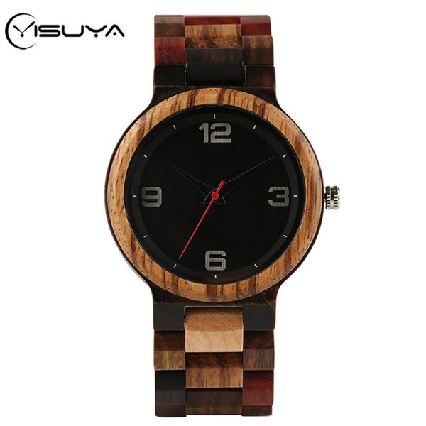 

yisuya full wood watch male unique mixed color wooden band quartz watch men clock man round dial reloj hombre, Slivery;brown