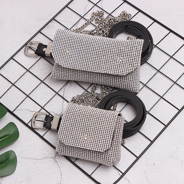 

2019 bling rhinestone waist bag belt women fanny pack design brand waist chain packs ladies shoulder handbag phone envelope bag