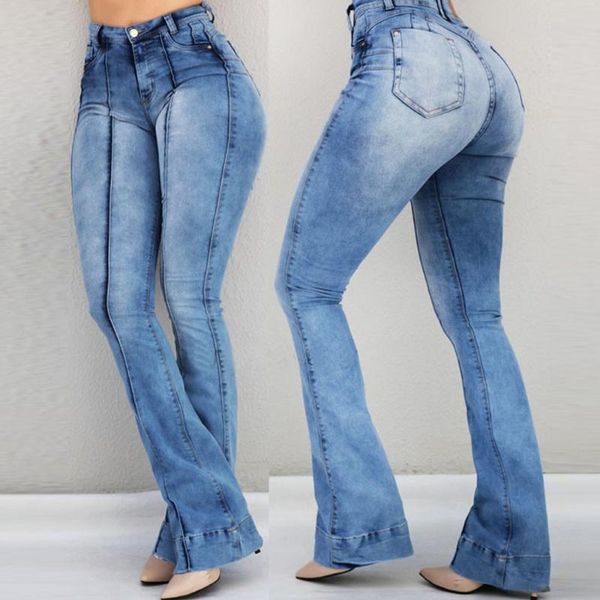 

fashion women's jeans casual slim stretchy denim waist jeans oversized long flare pants light blue trousers for ladies girl hot