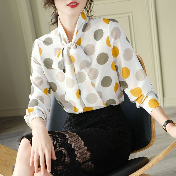 

edition bowknot han jacket long-sleeved new dress 2020 lace shirt spring receives shirt loose wave chiffon fpmrj