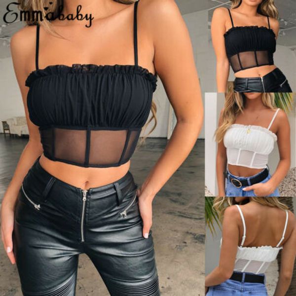 

women summer chiffon boob bralet cami vest casual crop sleeveless vest tube, Black;white