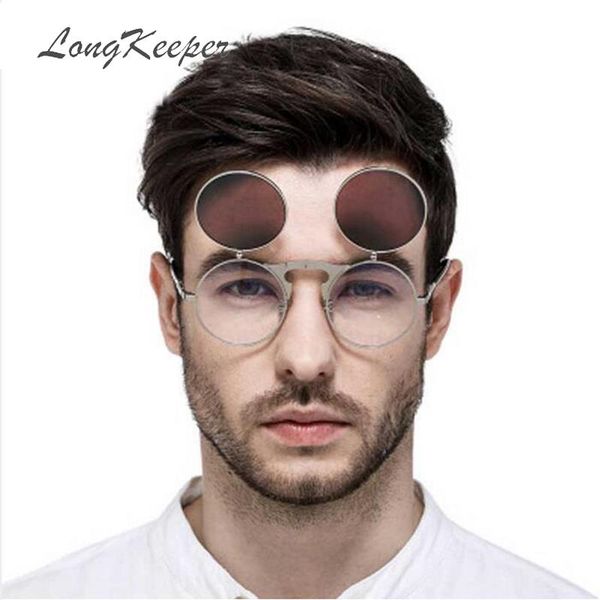 

retro metal steam punk sunglasses round frames steampunk flips sun glasses male&female vintage eyewears by longkeeper, White;black