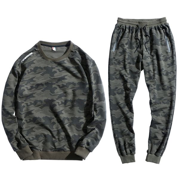 

amberheard 2019 men sporting suit fashion autumn winter camouflage cotton sweatshirt+sweatpants two piece set tracksuits for men, Gray