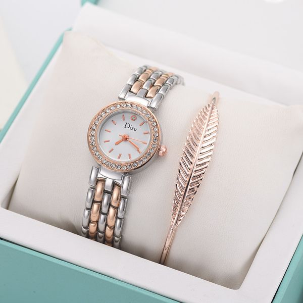 

women watch rhinestone mesh belt girl temperament bracelet watch set chain quartz wristwatch gift, Slivery;brown