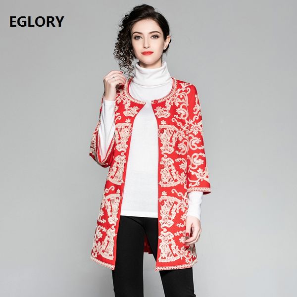 

xxxxlwomen long coats 2018 autumn winter overcoats woman allover appliques embroidery beading vintage coat trench, Tan;black