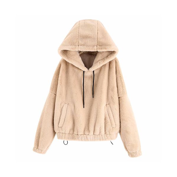 

autumn and winter new products western style faux fur clothing effect coat women's loose-fit hooded plush jacket, Black;white
