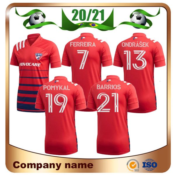

20/21 mls fc dallas soccer jersey 2020 home red cannon ferreira ondrasek soccer shirt pomykal barrios football uniform, Black;yellow